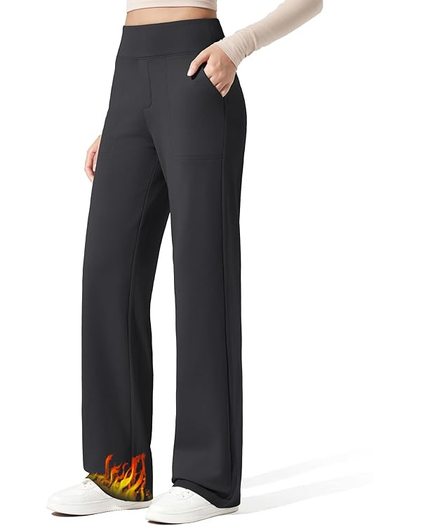 G4Free Women Fleece Lined Pants with Pockets Wide Leg Winter Thermal Work Trousers Dressy Casual ... | Amazon (US)