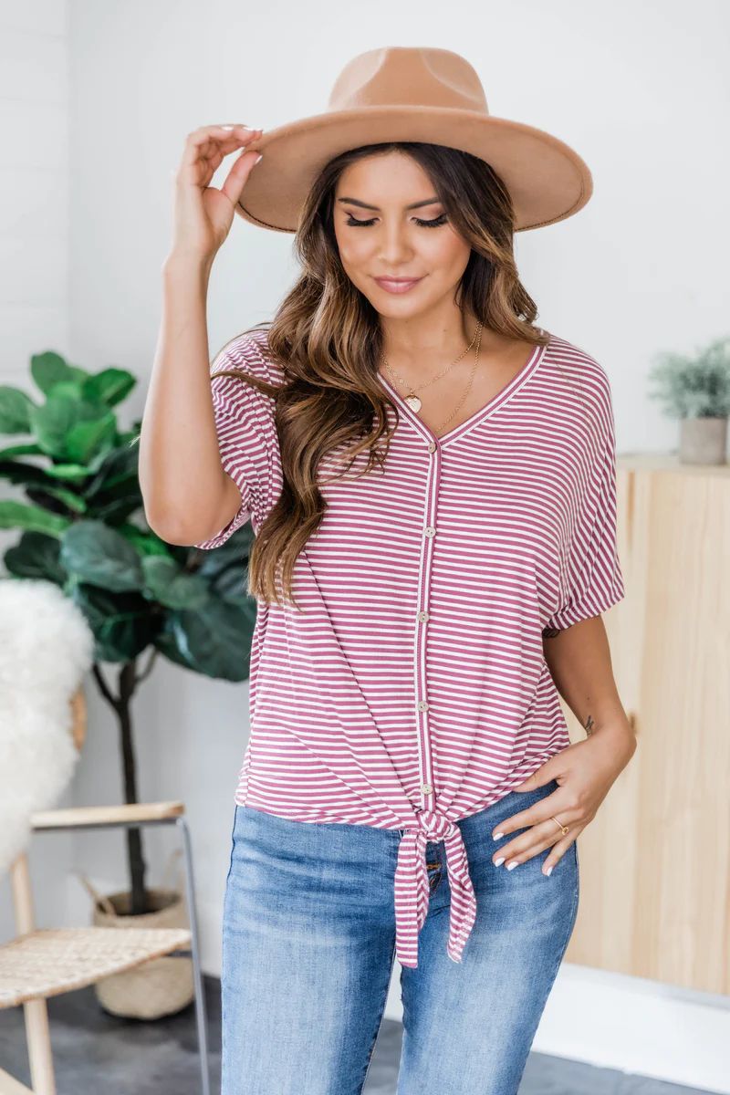Just Another Reason Stripe Blouse Mauve FINAL SALE | The Pink Lily Boutique