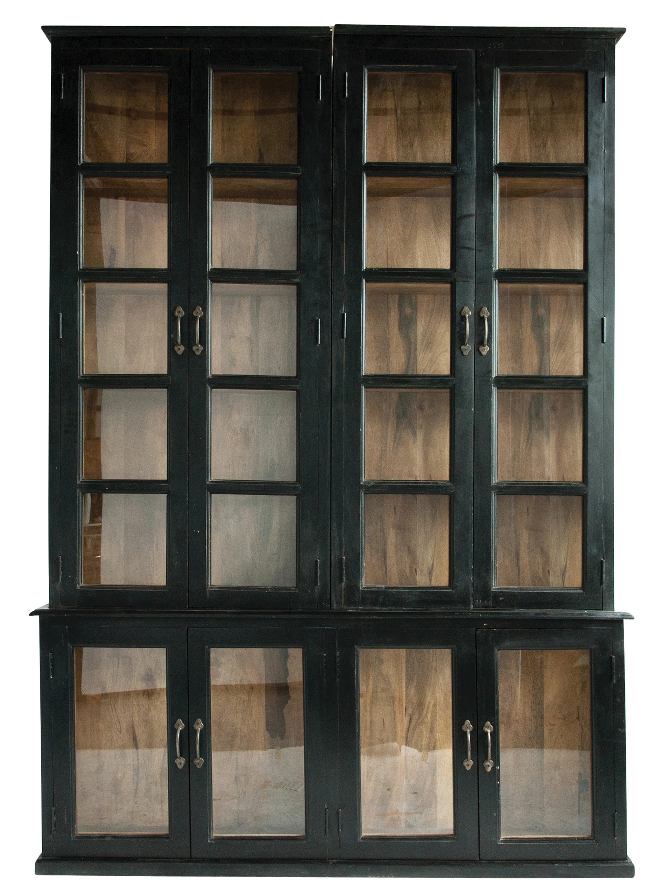 Harlow Mango Wood and Glass 2-Piece Cabinet with 8 Doors and 6 Shelves, Black and Natural | Wayfair North America