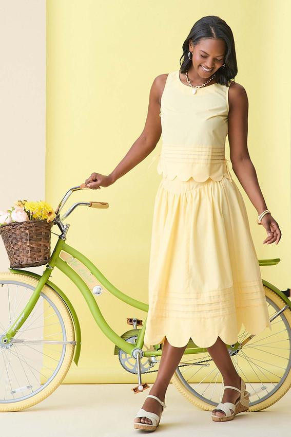 Gold Scalloped Midi Skirt | Cato Fashions