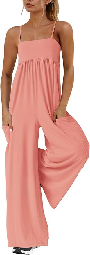Yanekop Womens Overalls Loose Fit Spaghetti Strap Wide Leg Jumpsuit Summer workout One Piece Jump... | Amazon (US)