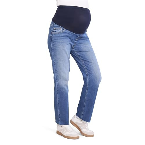 Motherhood Maternity Women's Stretch Secret Fit Over The Belly Straight Leg Pregnancy Jeans, Medium Wash, Small | Amazon (US)