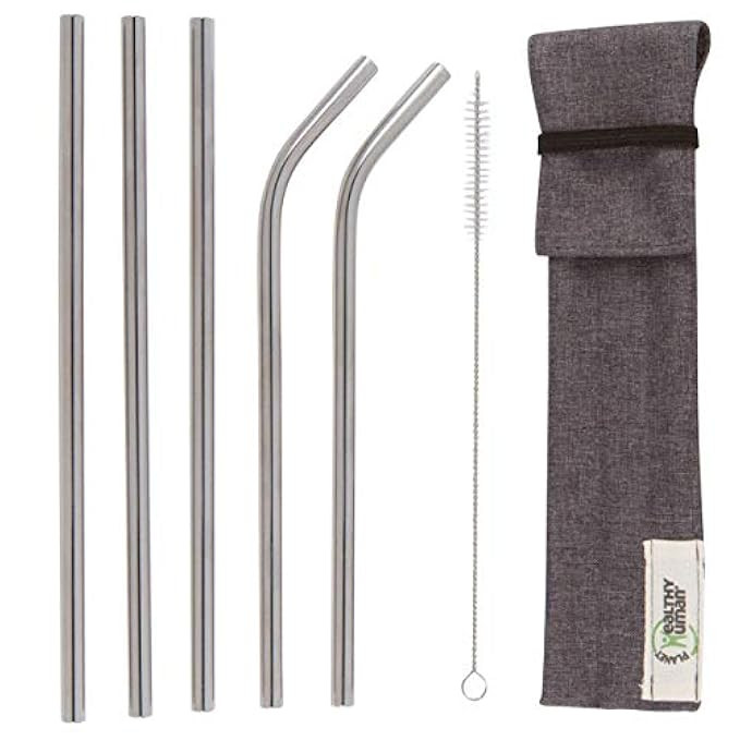 Healthy Human Reusable Stainless Steel Straws | Complete Portable Stainless Steel Straw Kit | 5 Stra | Amazon (US)