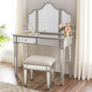 2-Piece Gray Makeup Vanity Set with Adjustable Mirror | The Home Depot