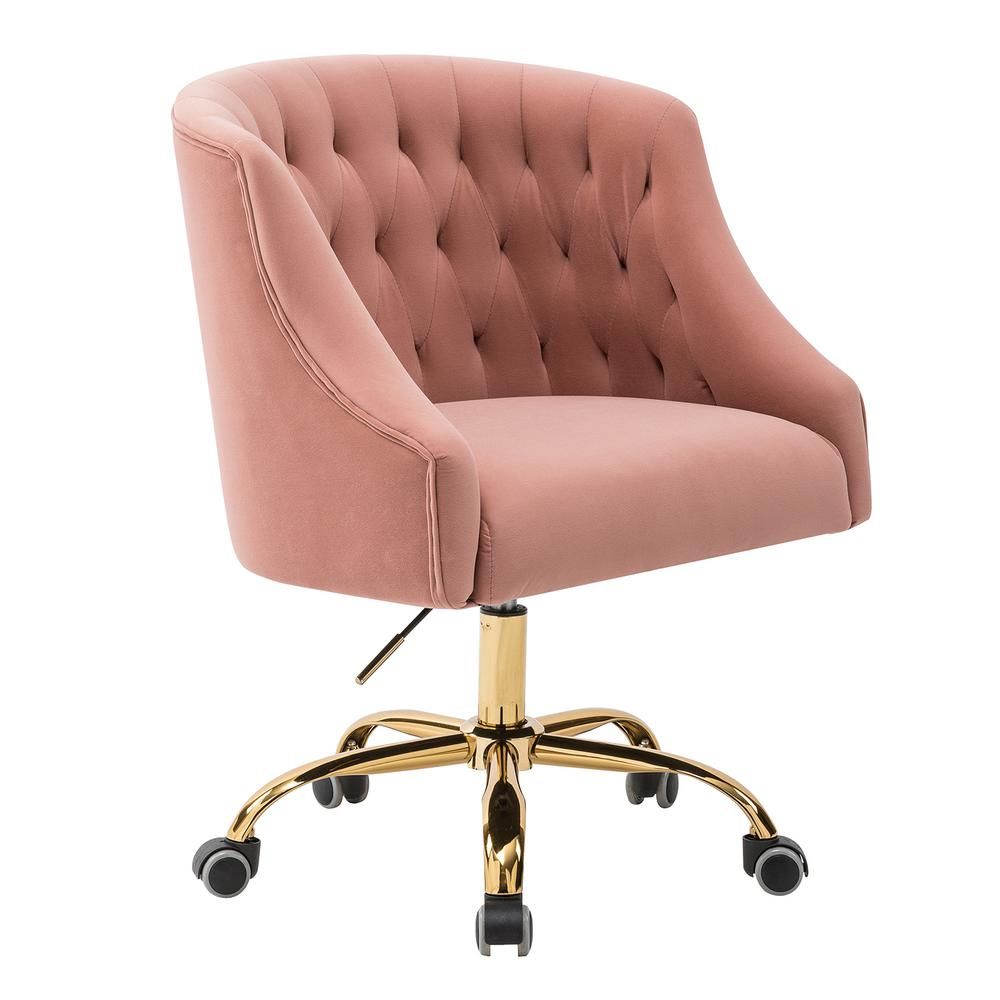 Lydia Pink Velvet Tufted Desk Chair | The Home Depot