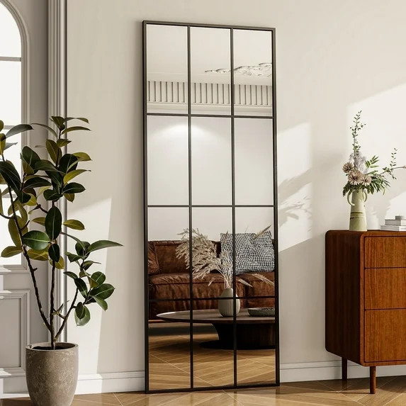 BEAUTYPEAK 69"x 25" Rectangular Full Length Windowpane Mirror Wall-Decor Mirror,Black | Walmart (US)