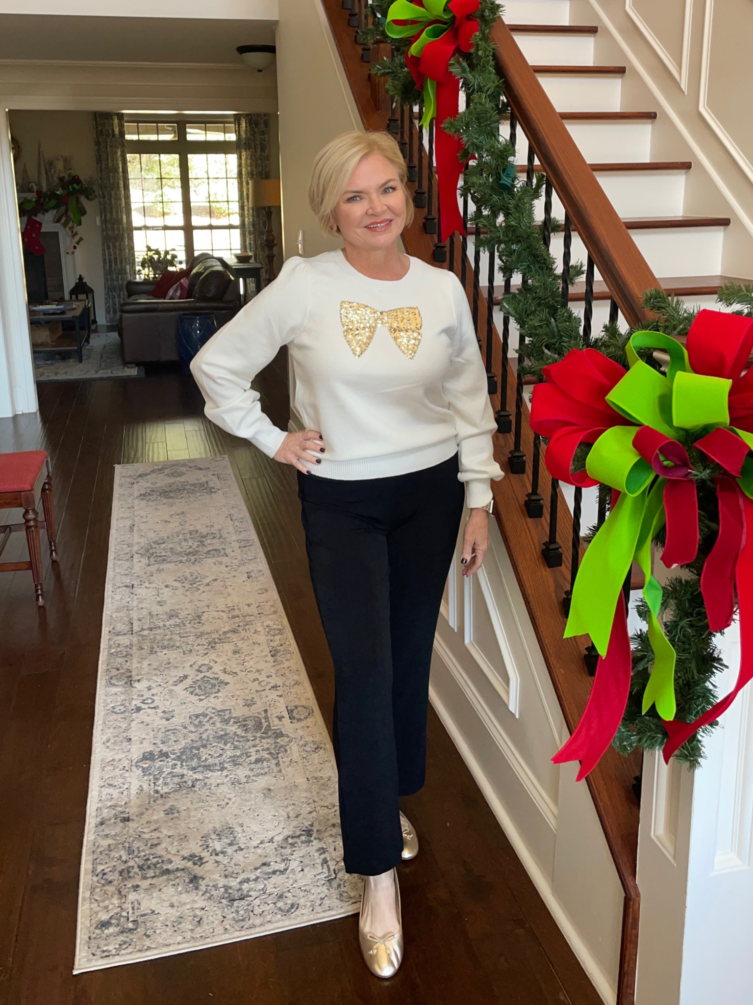 Wearing Medium sweater, 0 (small) pants

Holiday outfits
Holiday party
Party outfit
Christian outfit
Sweater
Ballet flats 
Petite 


#LTKparties #LTKHoliday #LTKover40