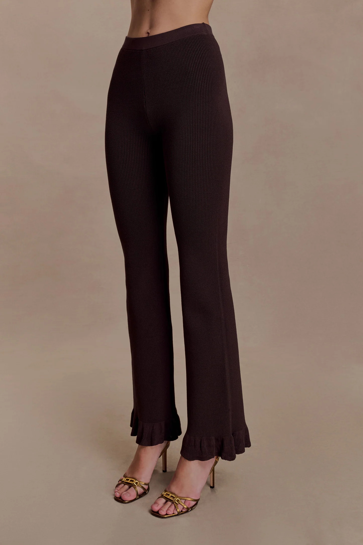 Ribbed Flared Pants - Chocolate | MESHKI US