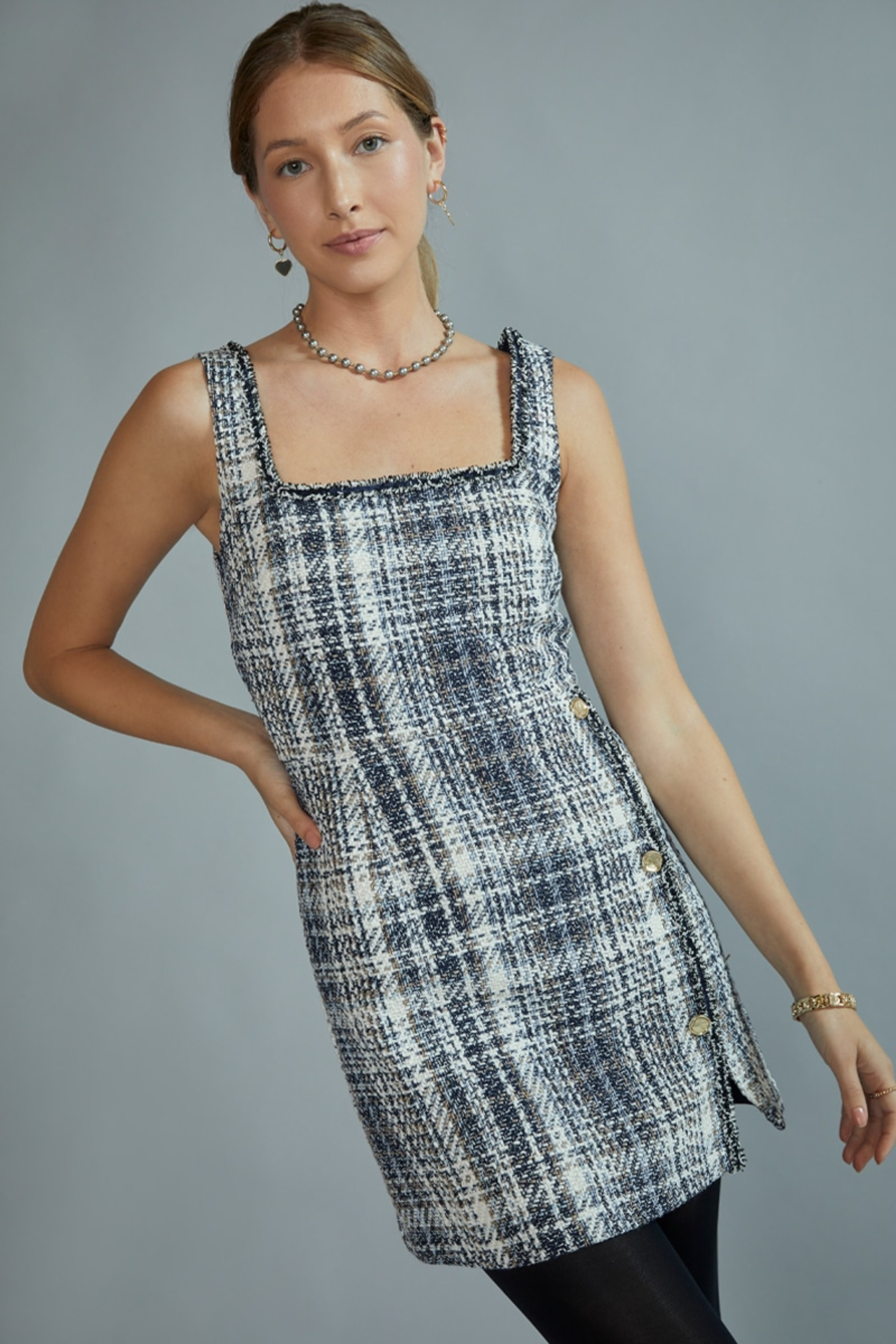 Blaire Square Neck Tweed Mini Dress | Francesca's
