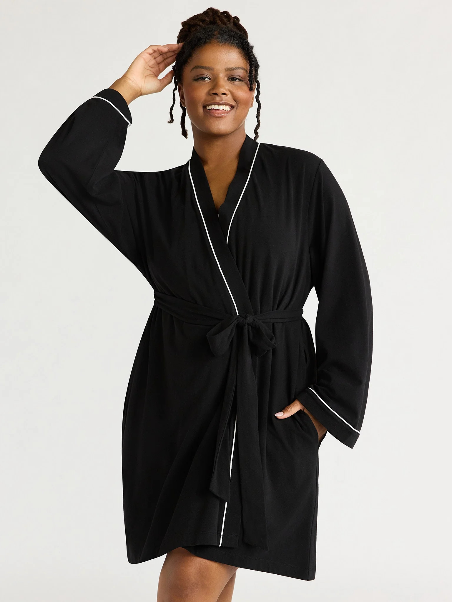 Joyspun Women's Cotton Blend Knit Wrap Robe, Sizes S to 3X | Walmart (US)