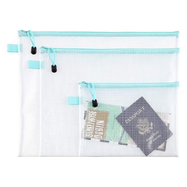 Aqua Vinyl & Mesh Pouches | The Container Store