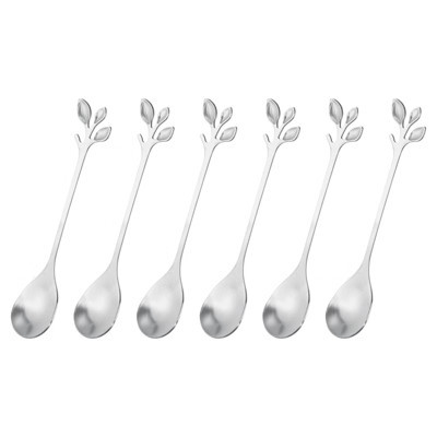 Unique Bargains Stainless Steel Tableware Leaf Handle Dessert Mixing Coffee Spoons 4.8 Inch 6 Pcs Silver | Target