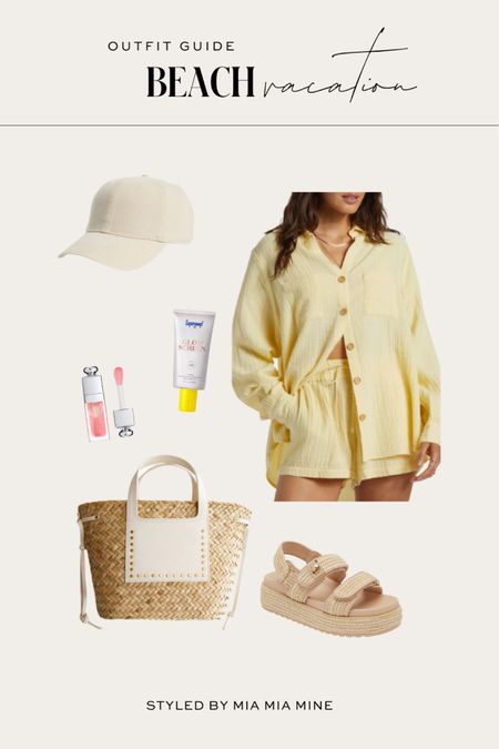 Summer outfit ideas / beach vacation outfit
Nordstrom yellow gauze set
Steve Madden raffia sandals
Mango straw tote


#LTKFindsUnder100 #LTKStyleTip #LTKShoeCrush