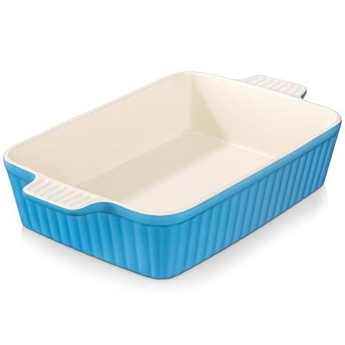 MALACASA 4.4 QT Baking Dish, 9x13 Large Casserole Dish for Oven, Ceramic Baking Pan, Rectangular Lasagna Pan Deep with Handles for Baking, Durable Microwave Oven Safe, Blue, Series BAKE-BAKE | Amazon (US)
