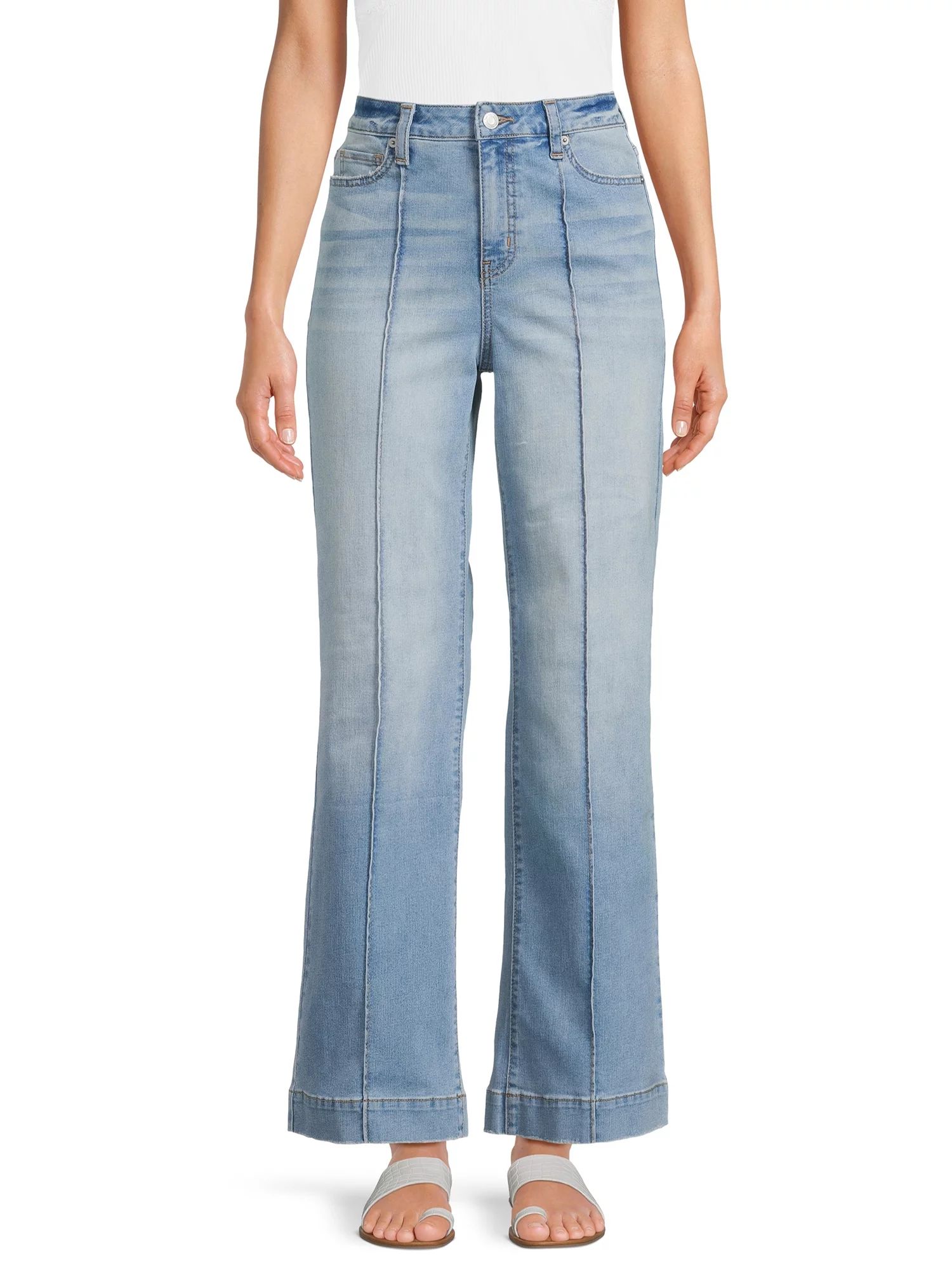 Time and Tru Women's Mid Rise Wide Leg Jeans, 31" Inseam for Regular | Walmart (US)