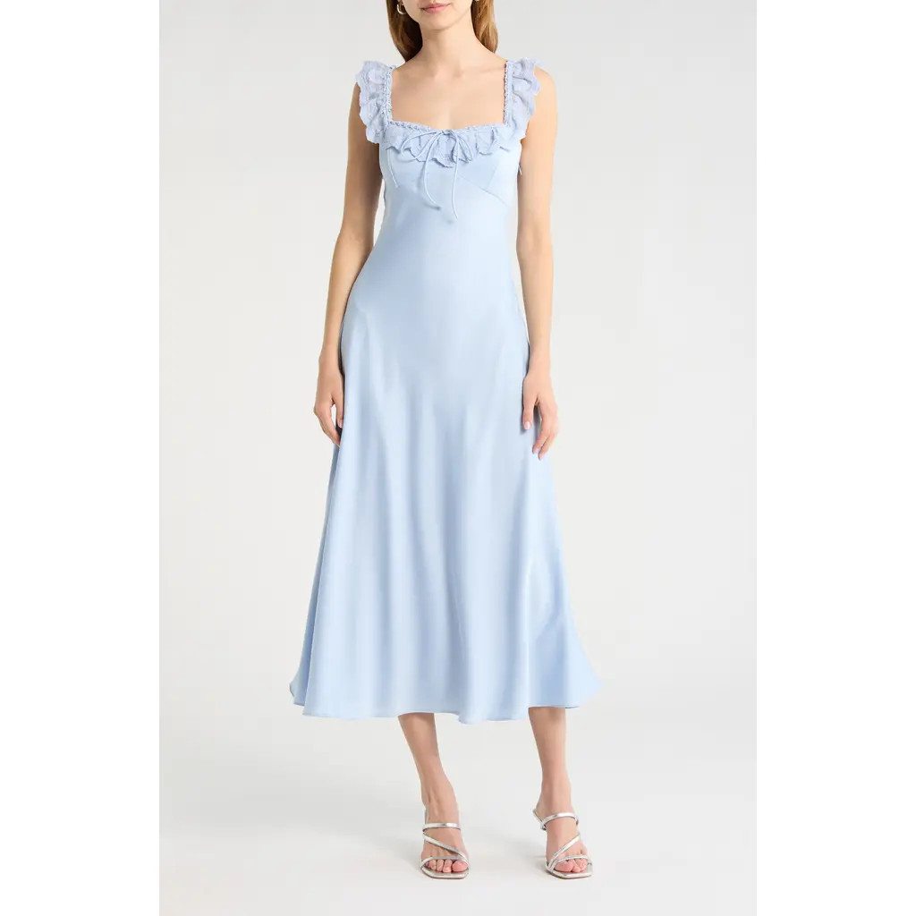 ASTR the Label Makiya Lace Trim Satin Dress in Blue at Nordstrom, Size Medium | Nordstrom