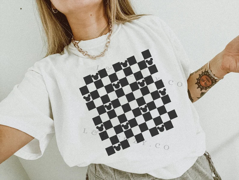 Retro Disney Shirt Mickey Checkered Disney Graphic Tee - Etsy | Etsy (US)
