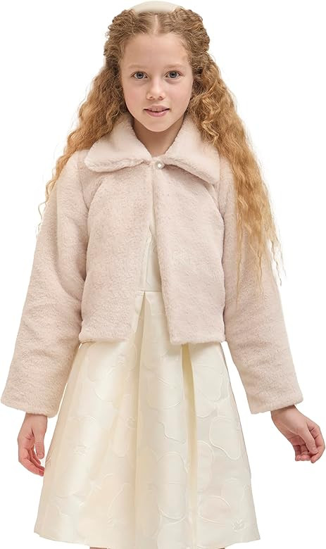 Lilax Girls Faux Fur Bolero Shrug Button Closure Cozy Jacket | Amazon (US)