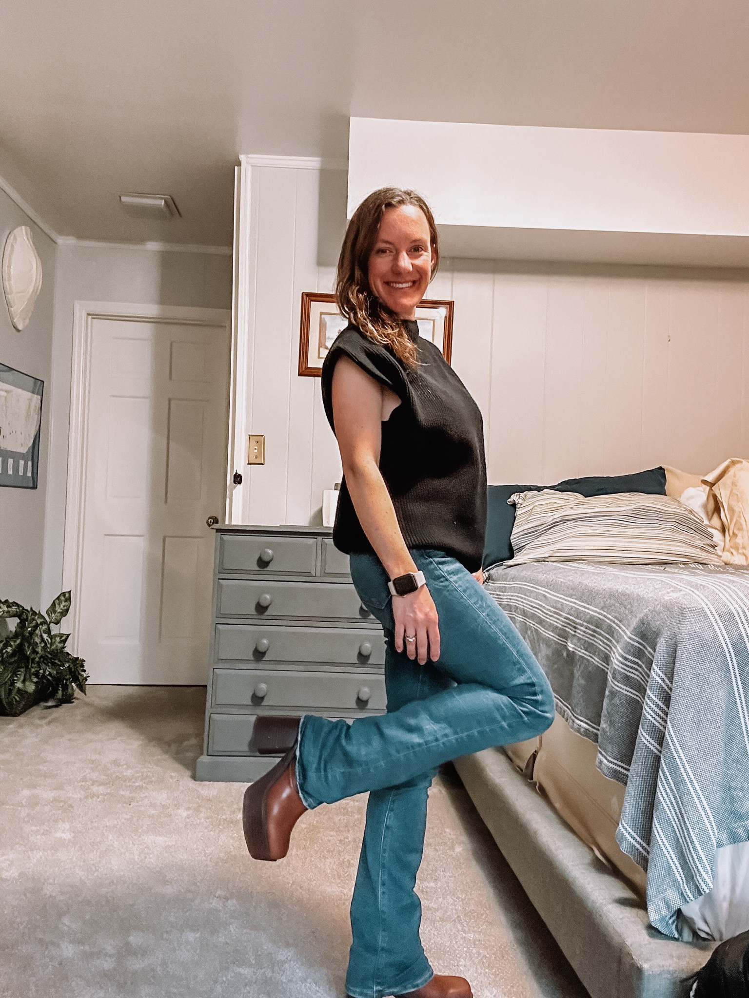 Style your work outfits with height from boots, stylish jeans, and a comfy chunky sweater tank 

Excuse the background of the photo- we are moving and this is mom life right now 

#LTKSeasonal #LTKstyletip #LTKworkwear