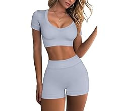 QINSEN Women's Seamless 2 Piece Workout Outfits High Waist Running Shorts GMY Yoga Crop Top Sets | Amazon (US)