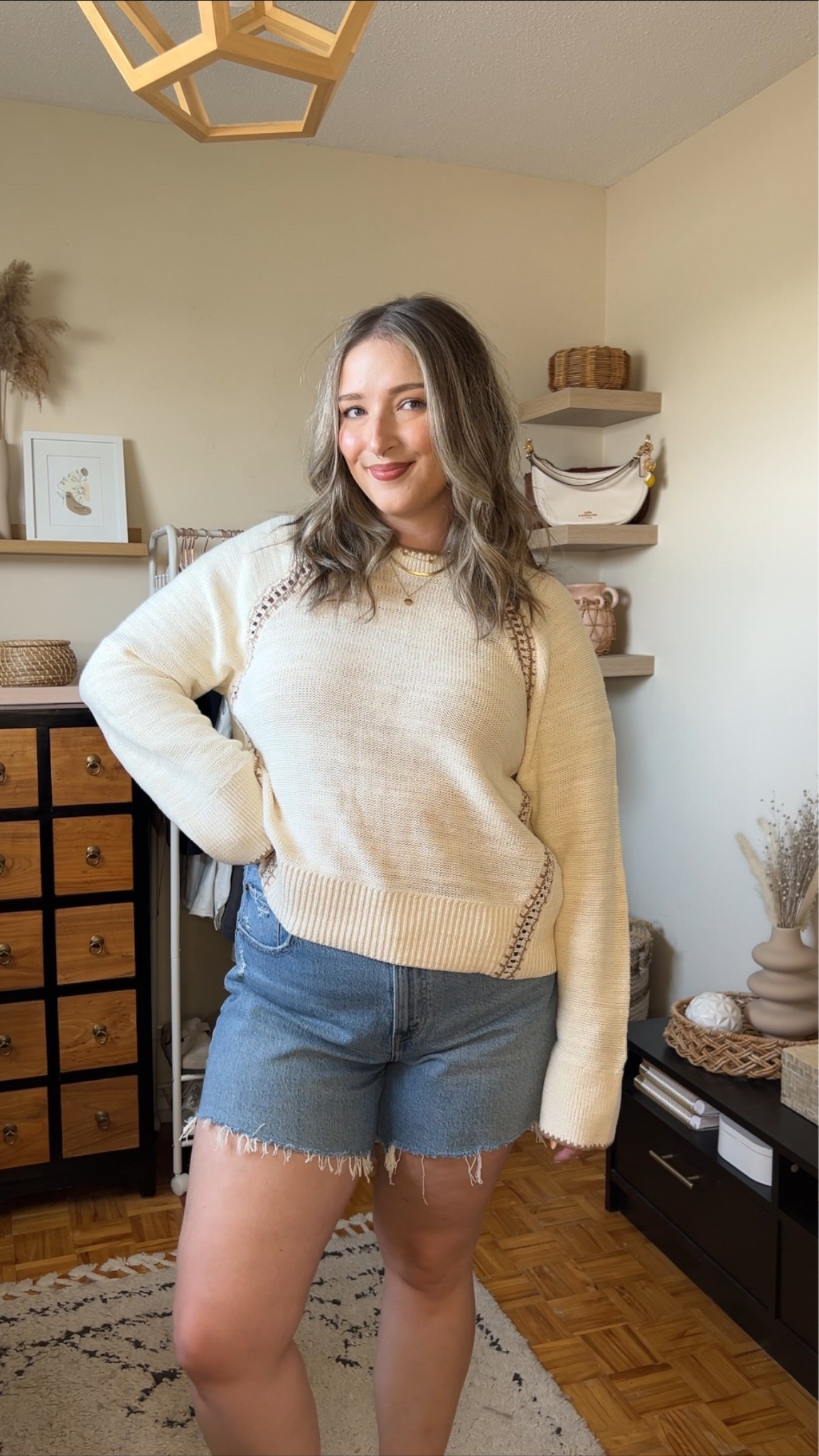 Casual summer outfit! Wearing my usual size L in the 100% cotton sweater. These are my fave denim shorts - love the 5 inch inseam! Sized up to 32 for a loose comfy fit.

#LTKsummer #LTKmidsize #LTKstyletip