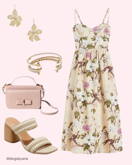 Floral bow midi dress. Wedding guest dress. Spring dress. Spring wedding guest dress. Summer wedding guest dress. Outfit inspo. #ltkstyletip 

#LTKunder50 #LTKsalealert #LTKwedding