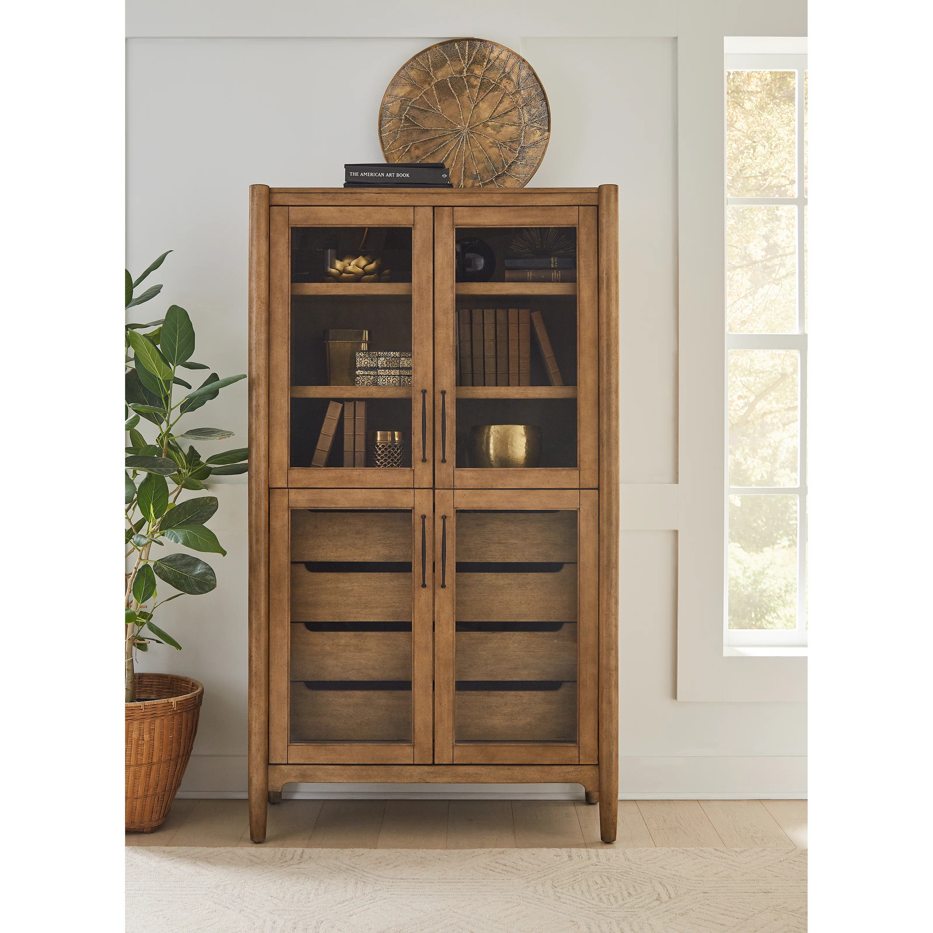 Cydne Modern Wood Display Cabinet, Dining Storage, Bookcase, Fully Assembled, Brown | Wayfair North America