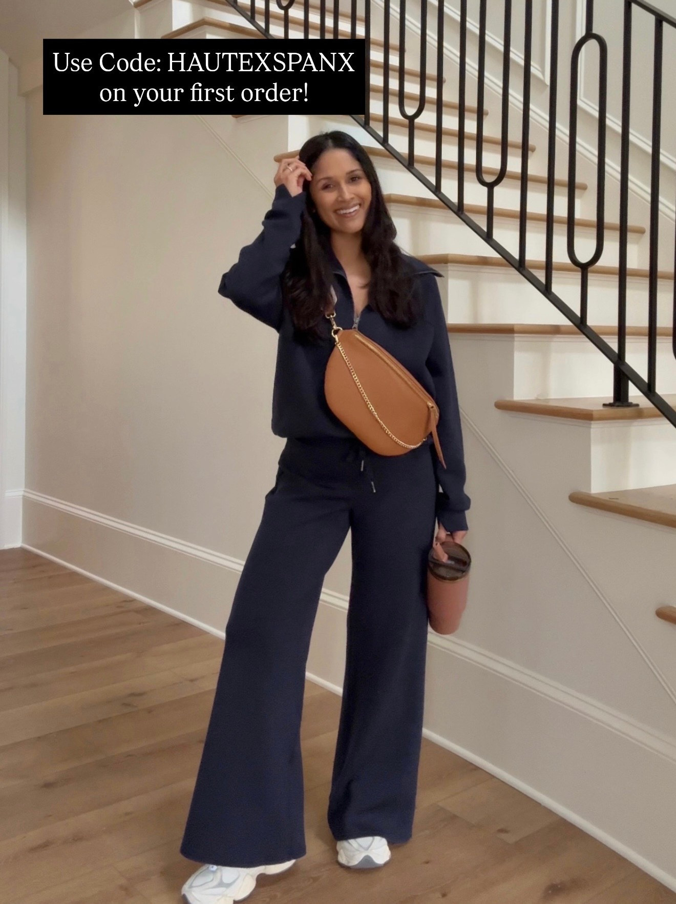 My fave air essentials set by @spanx! This is the timeless navy color. I’m wearing the petite length in the bottoms. 
Use code: HAUTEXSPANX in your first order!


Take 20% OFF my @giginewyork with code: HAUTE20

 #spanx  #giginewyork #loungewear #slingbag #newbalance #sneakers

#LTKSaleAlert #LTKSeasonal