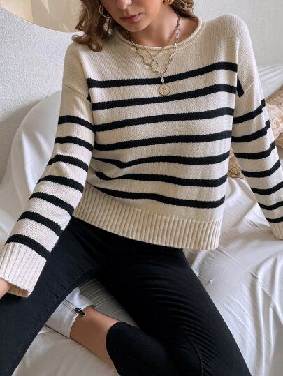 Drop Shoulder Striped Pattern Sweater | SHEIN