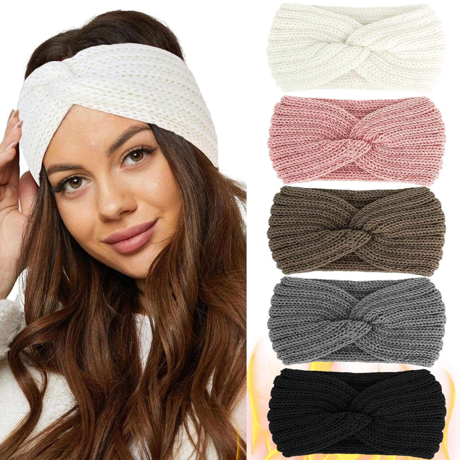 CIEHER 5 Pieces Knit Wide Winter Headbands for Women,Crochet Turban Headbands, Stretch Knit Wide ... | Amazon (US)