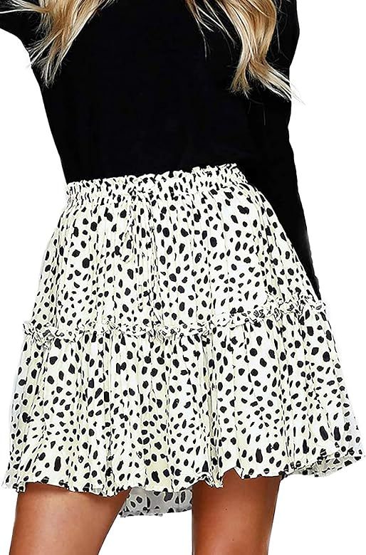 Women's Summer Cute High Waist Ruffle Skirt Floral Print Swing Beach Mini Skirt | Amazon (US)