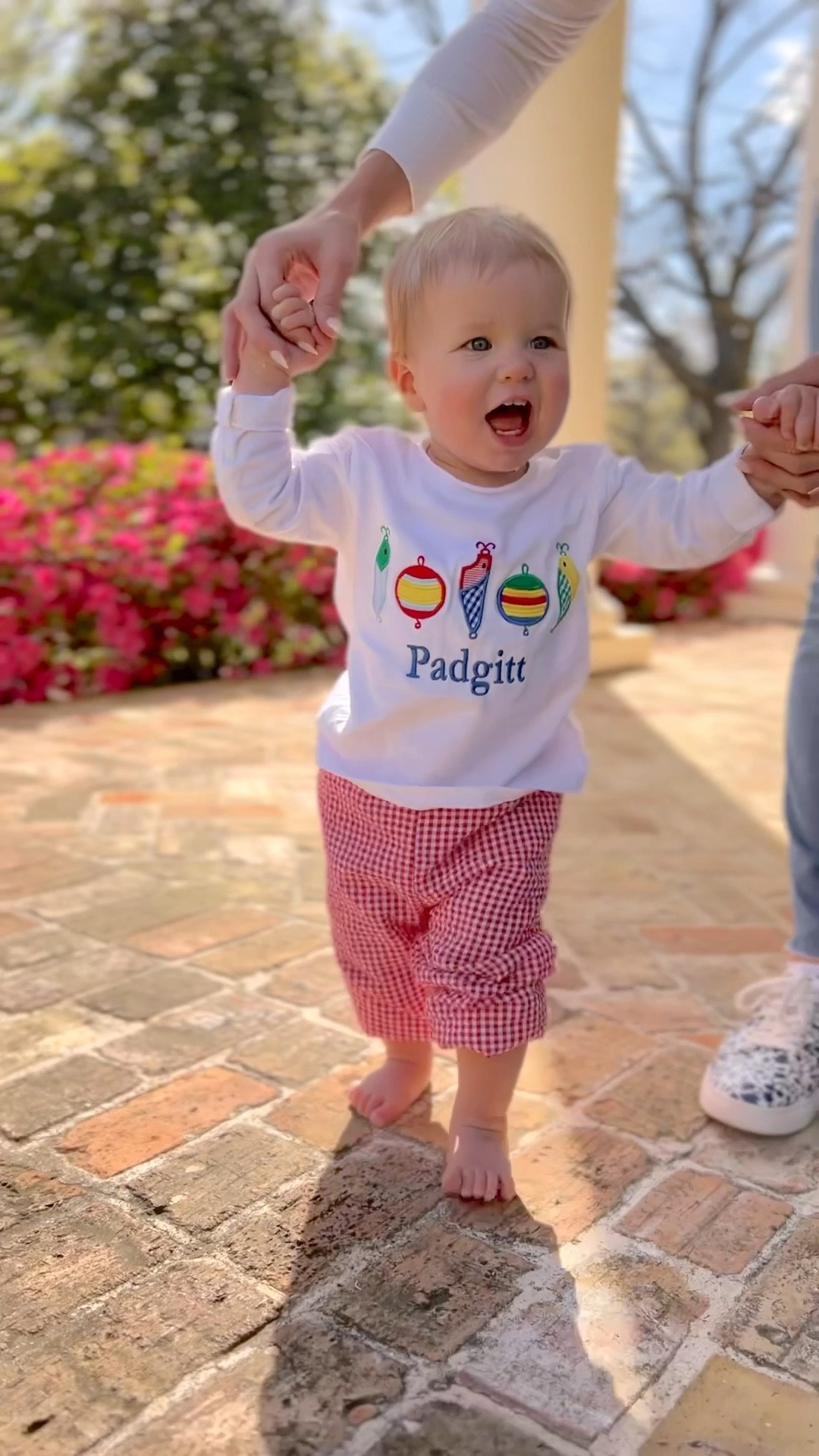 A go to baby boy outfit for us! We love this monogrammed fishing shirt and gingham pants. The pants come in tons of colors and are affordable!