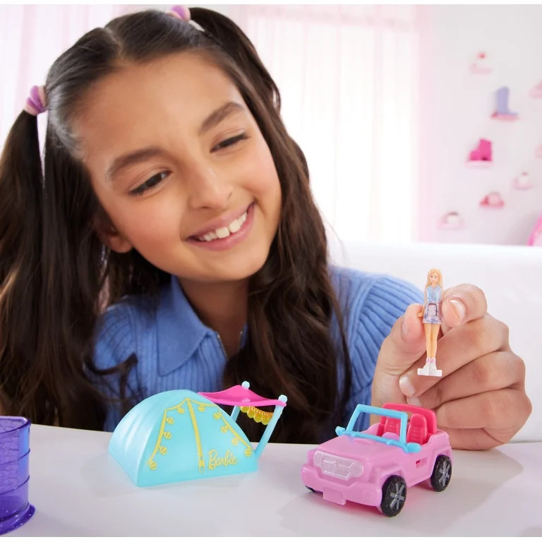 Barbie Mini BarbieLand Doll & Vehicle Set with 1.5-inch Doll, Color-Change SUV & Tent Accessory | Walmart (US)