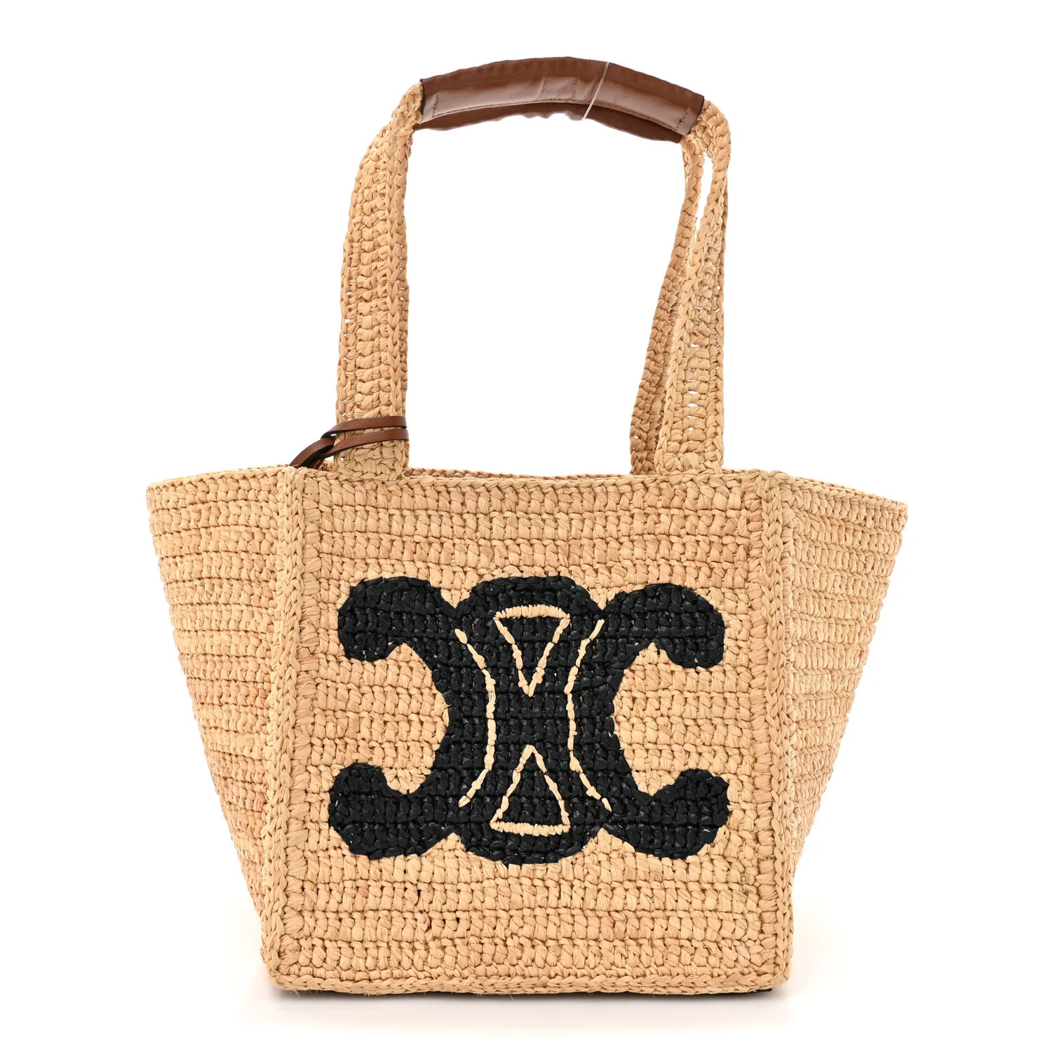 Raffia Calfskin Triomphe Cube Tote Natural Black | FASHIONPHILE (US)