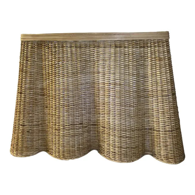 Vintage Draped Scalloped Trompe l'Oeil Rattan Console Table | Chairish