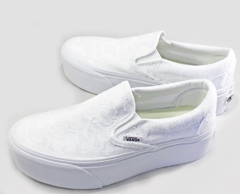 Platform White or Ivory Lace Rose Bridal Vans lace Vans Wedding Tennis Shoes Wedding Converse - E... | Etsy (US)