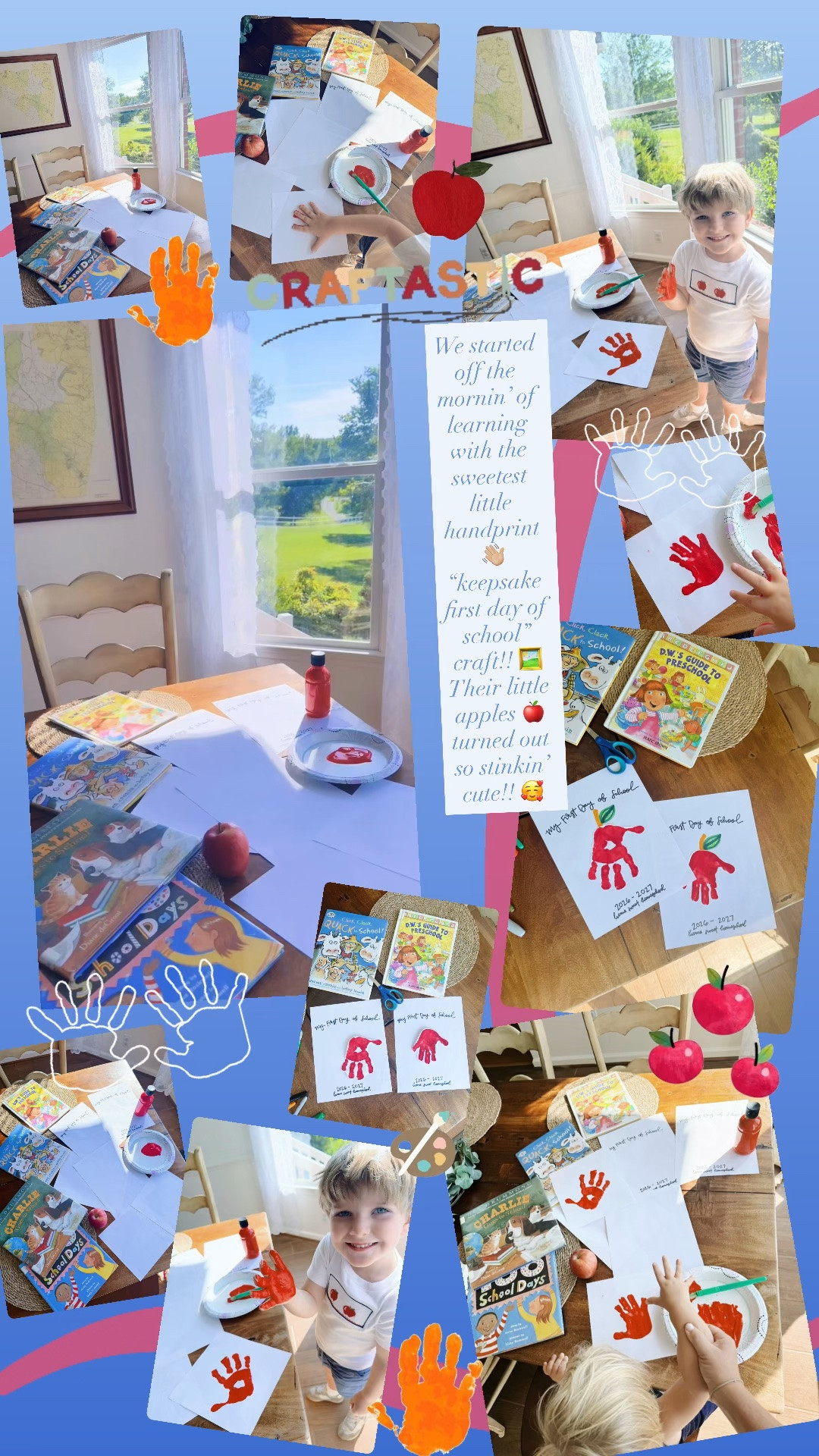 We started off the mornin’ of learning with the sweetest little handprint 👋🏼 “keepsake first day of school” craft!! 🖼️ Their little apples 🍎 turned out so stinkin’ cute!! 🥰