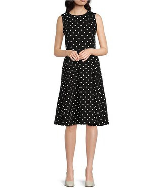 Polka Dot Scuba Crepe Sleeveless Crew Neck Midi Dress | Dillard's