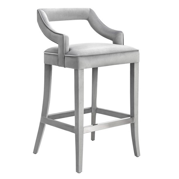 TOV Furniture Tiffany Grey Velvet Bar Stool - Walmart.com | Walmart (US)