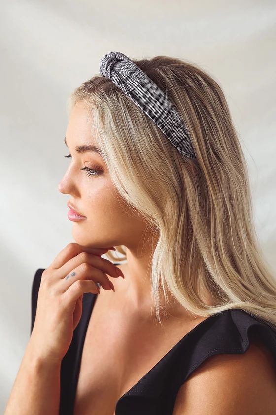 Opportune Black Glen Plaid Knotted Headband | Lulus (US)