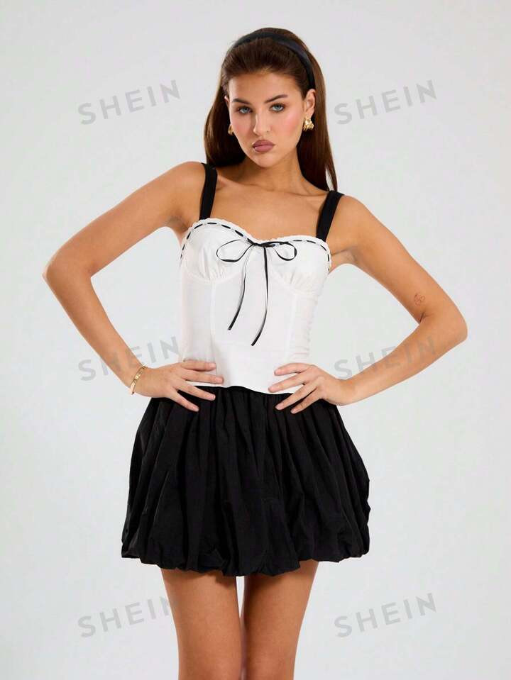 MUSERA Contrast Bow Detail Corset Top | SHEIN