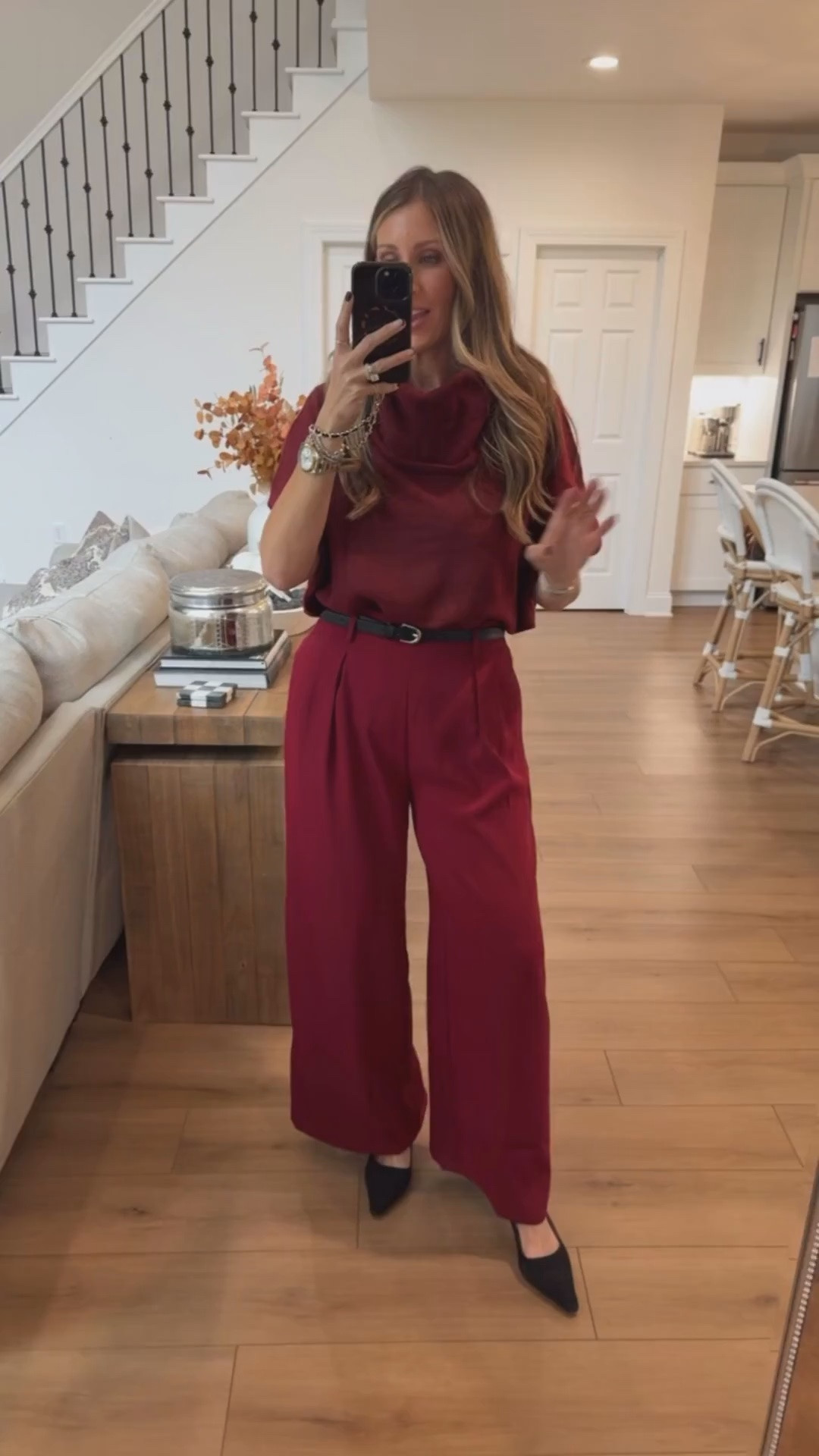 Thanksgiving outfit idea from Amazon! 🤎🍂 Loving this burgundy monochrome look with wide leg trousers and a cozy short sleeve sweater. Perfect for Thanksgiving dinner with family!

Amazon Thanksgiving outfit, burgundy outfit, Thanksgiving dinner outfit, monochrome fall outfit, wide leg trousers, short sleeve sweater, Amazon fall fashion, holiday outfit ideas, women over 40 fashion, themominstyle