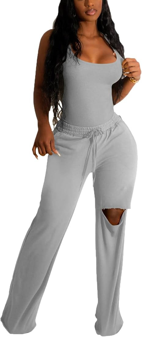 Nimsruc Two Piece Outfits For Women Casual Sleeveless Sweat Suits | Amazon (US)
