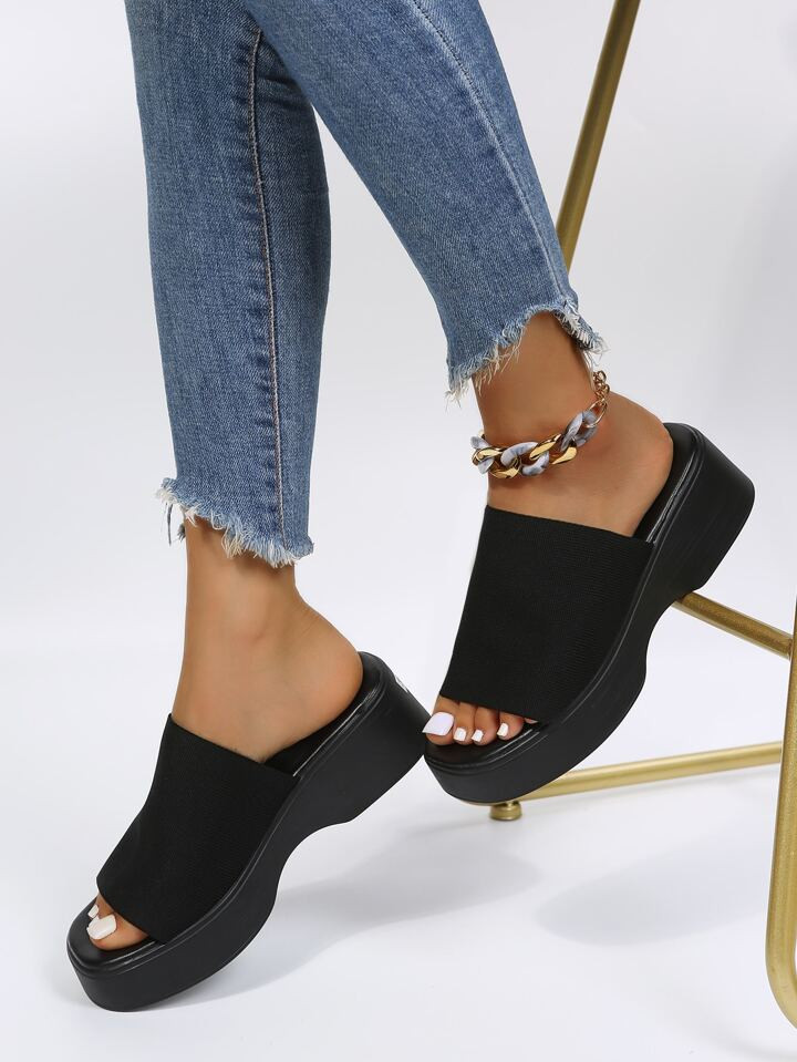 Women Single Band Flatform Slide Black Wedge Sandals | SHEIN | SHEIN