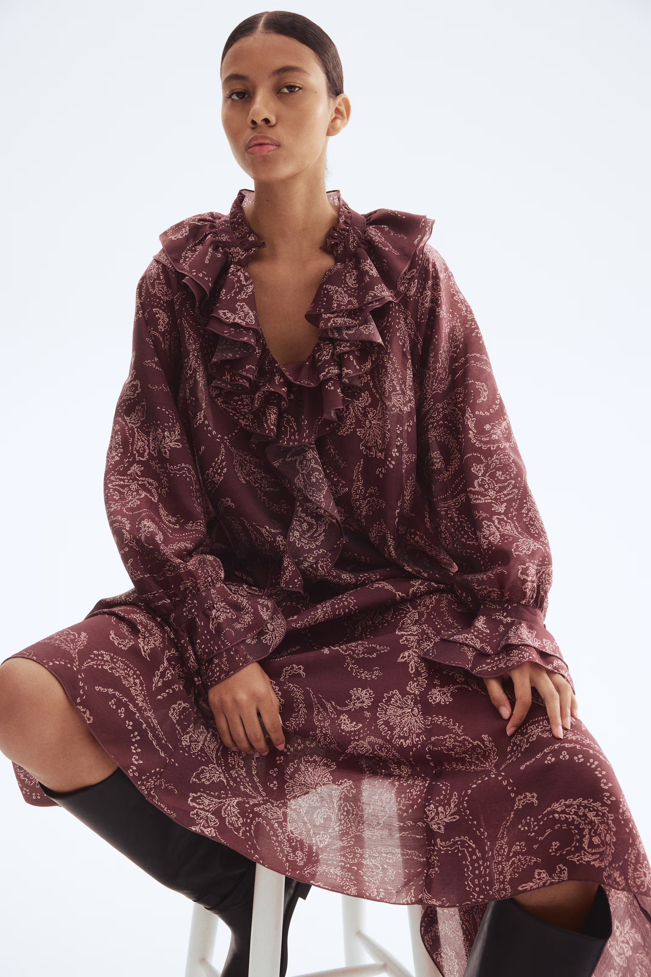 Abito con volant - Dark brown - DONNA | H&M IT | H&M (FR, IT, ES, PT, BE)