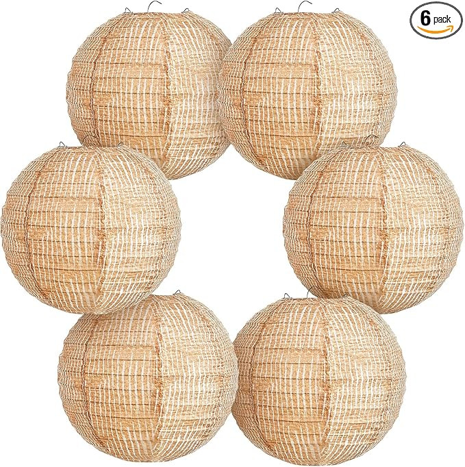 Hortsun 6 Pcs Print Burlap Paper Lanterns Round Chinese Paper Lanterns Decorative Farmhouse Class... | Amazon (US)