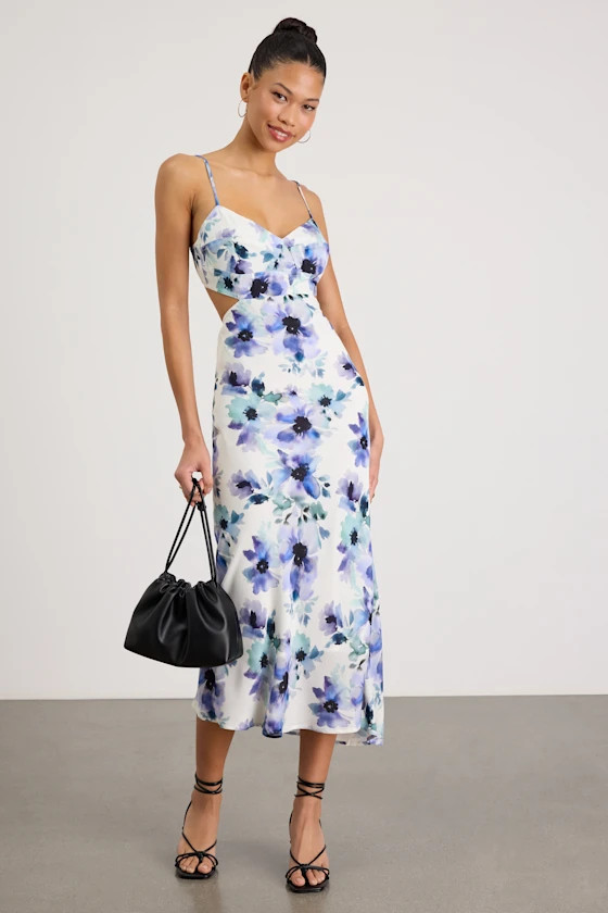 Janetta White Multi Floral Cutout Midi Dress | Spring Outfits 2026 | Lulus