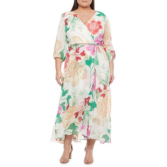 Danny & Nicole-Plus 3/4 Sleeve Floral Maxi Dress | JCPenney