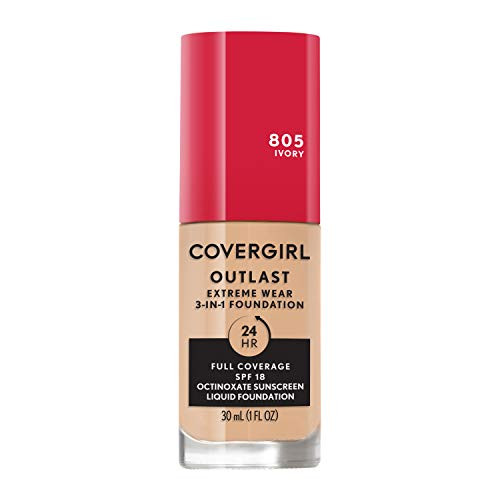 Covergirl Outlast Extreme Wear 3-in-1 Full Coverage Liquid Foundation, SPF 18 Sunscreen, Ivory, 1 Fl. Oz. | Amazon (US)
