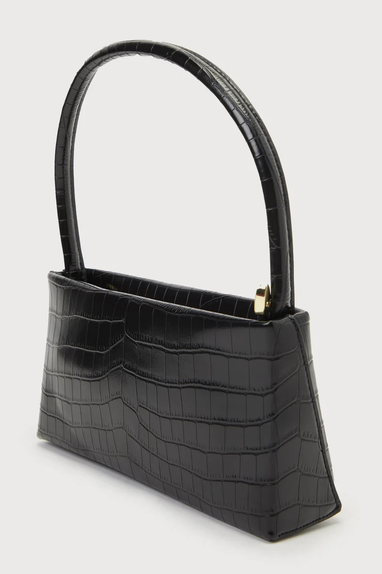 Mandy Black Crocodile-Embossed Shoulder Bag | Lulus